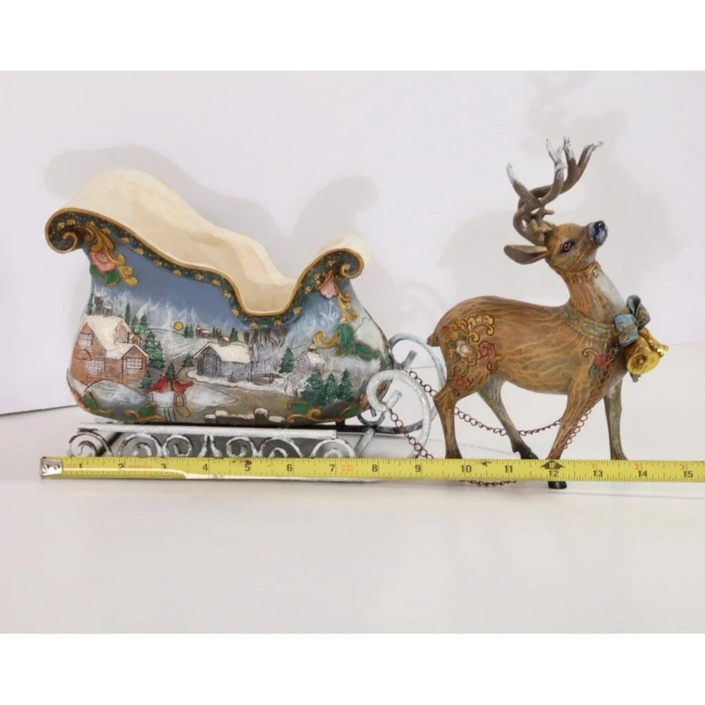 Roman Inc. Christmas Winter Wonderland Scene Santa Sleigh & Reindeer 2007‎